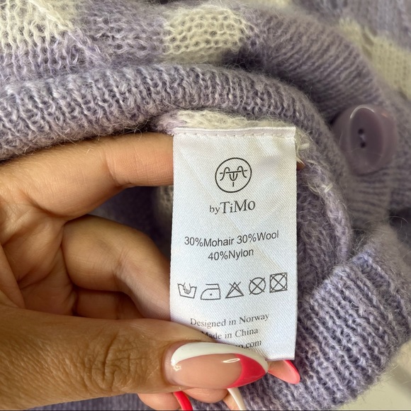 ByTimo wool mohair knit chevron purple striped button down cardigan - Picture 4 of 5